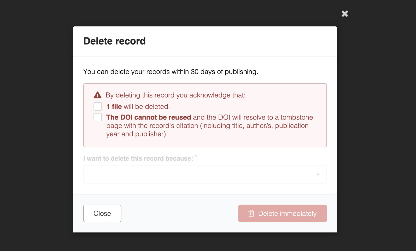 Modal to immediately delete a record