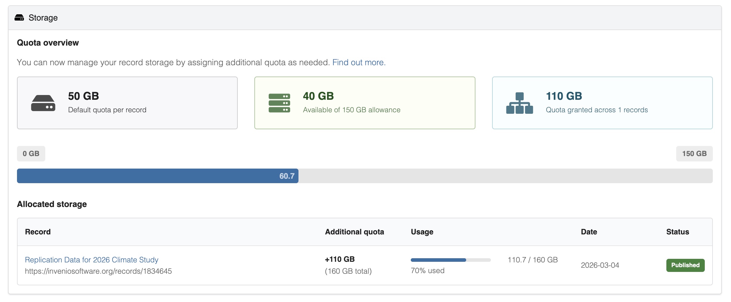 Storage settings